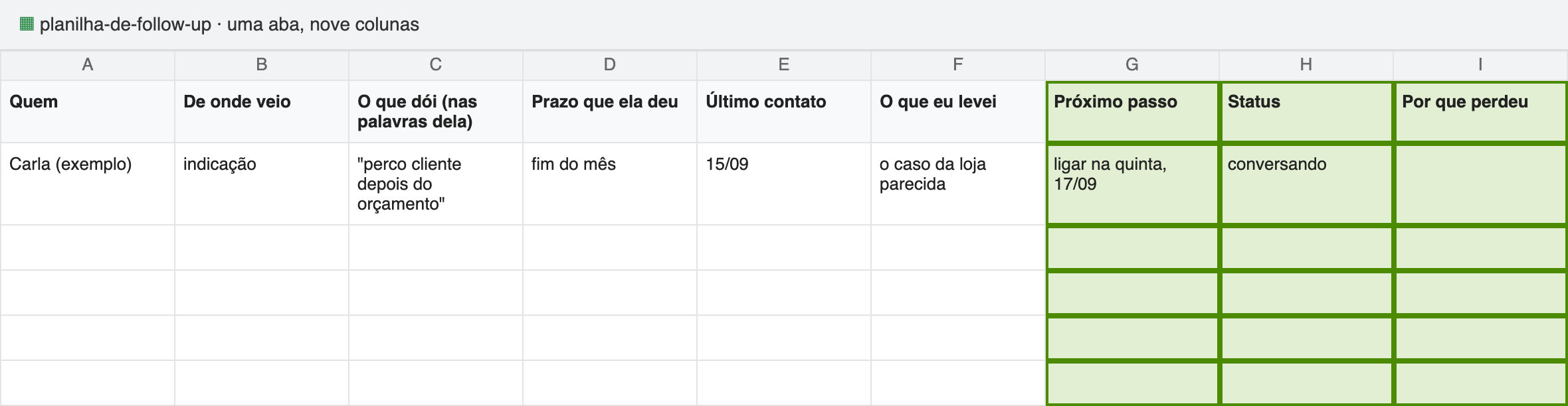 Planilha de follow-up, passo 5: Olhe a coluna toda manhã