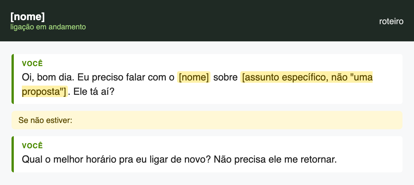 Script: Quando cai na secretária ou no filtro