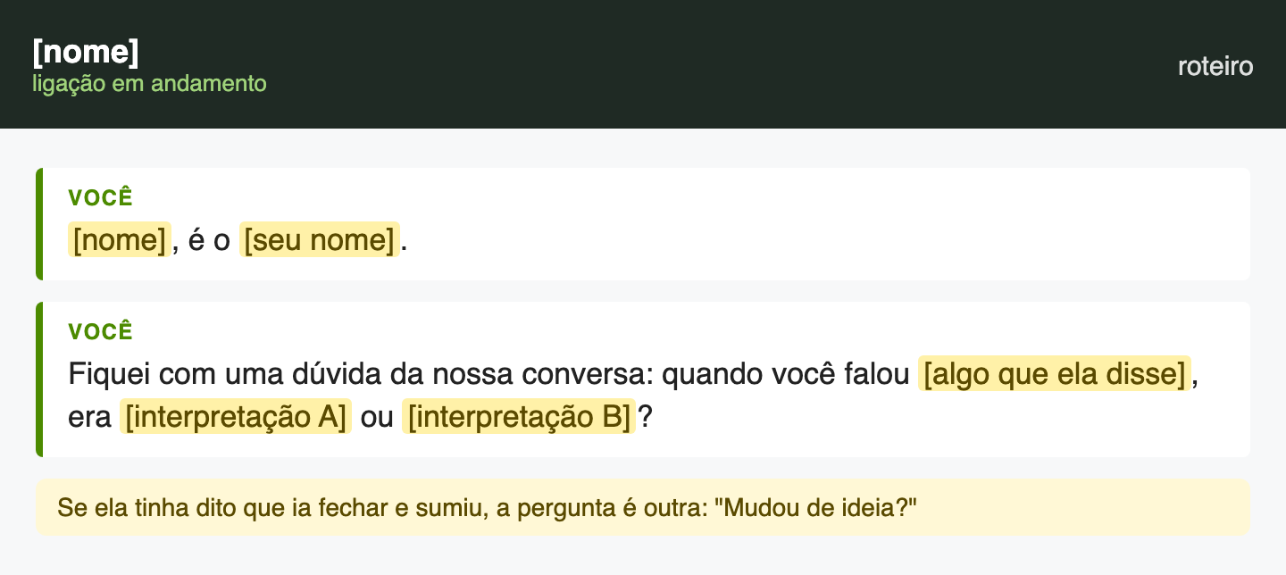 Script: Ligação de retomada